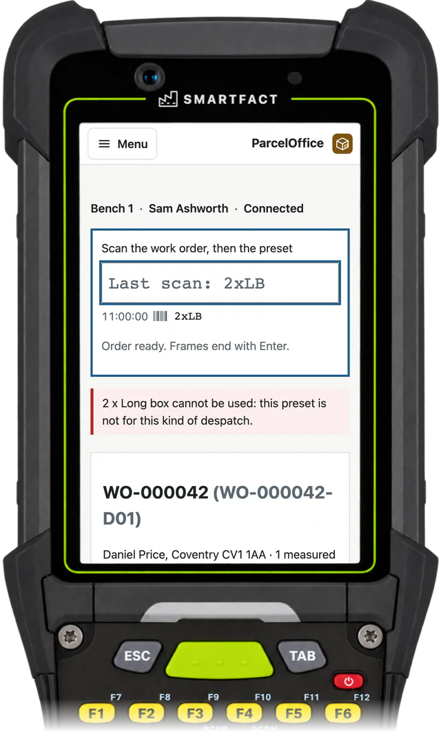 ParcelOffice despatch station refusing the 2 x Long box preset because it is not for this kind of despatch